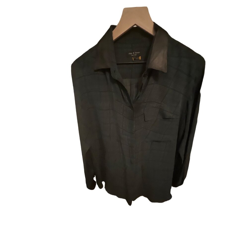 Rag & Bone Womens Green Silk‎ & Leather Combo Shirt Size 4